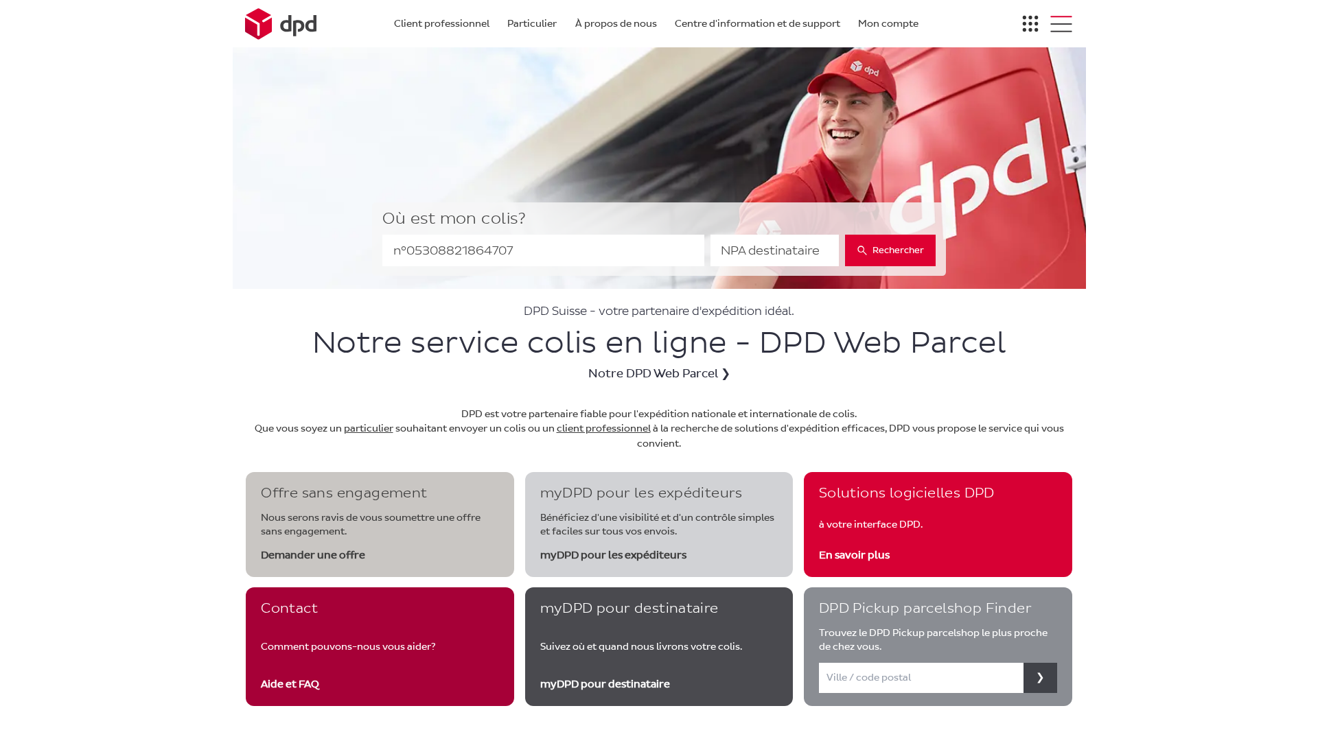 Screenshot of dpdsuivicolisschweiz.vercel.app
