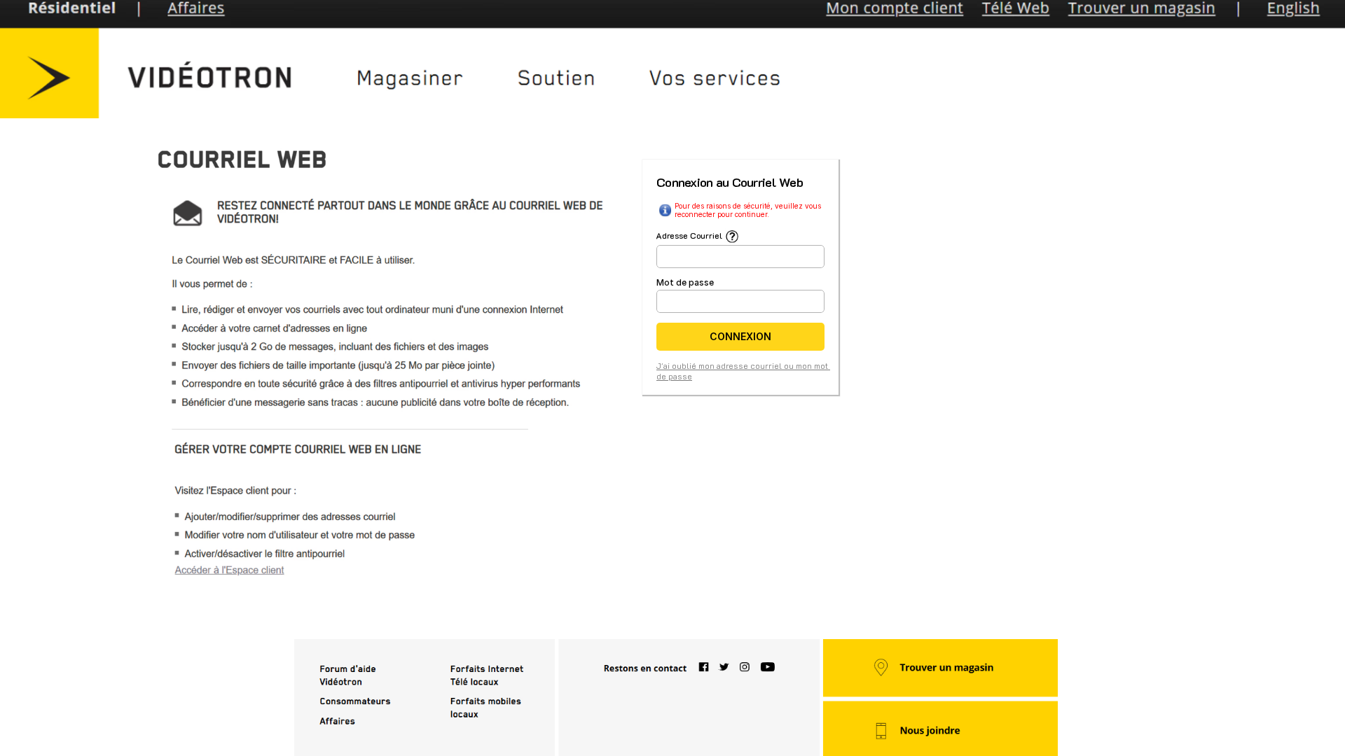 Screenshot of courrielweb-connexion-videotron-89367393-videotron-ca.framer.website