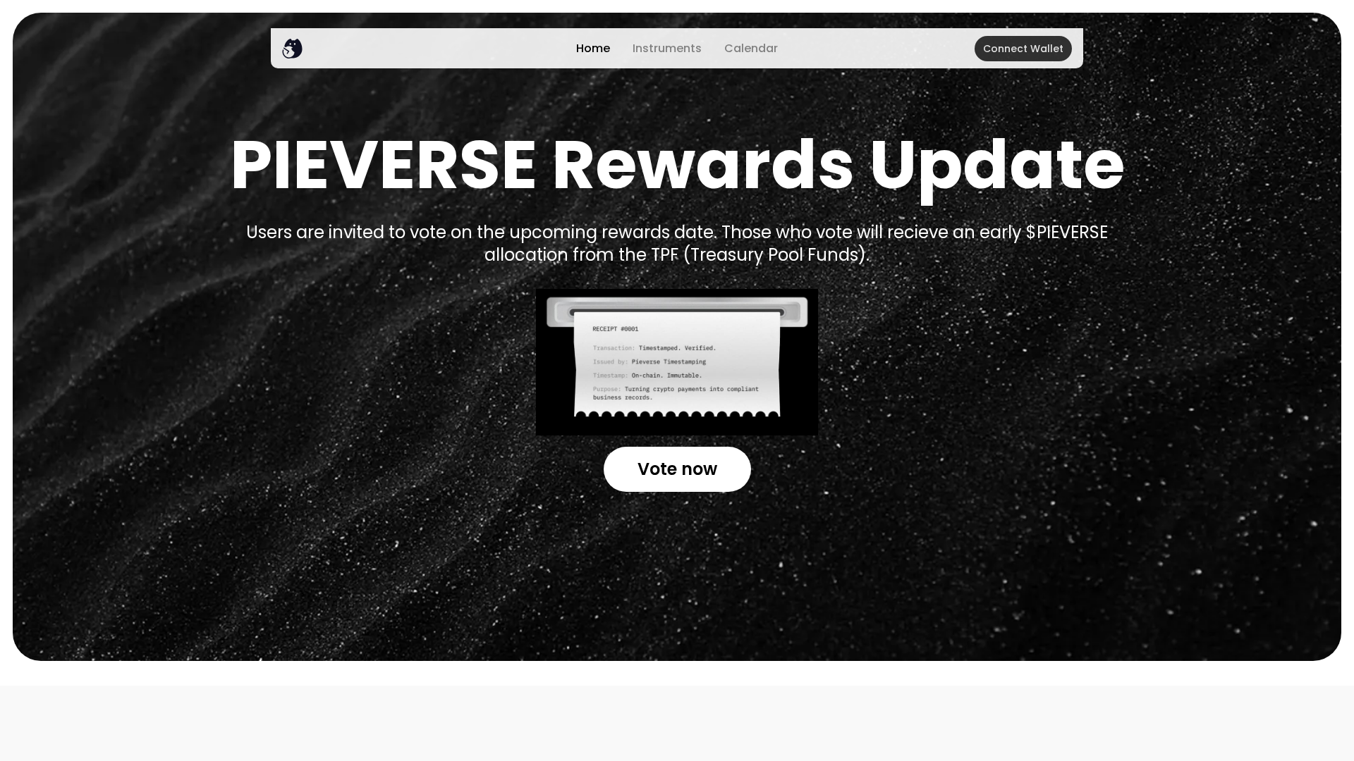 Screenshot of pieverses-vote-upcoming-rewards-date-treasury-pool-reward.pages.dev