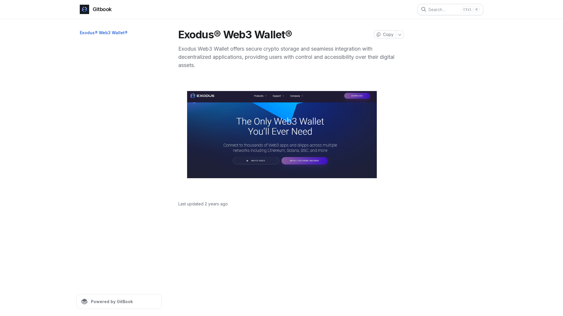 Screenshot of exoodusweb3wllet.gitbook.io