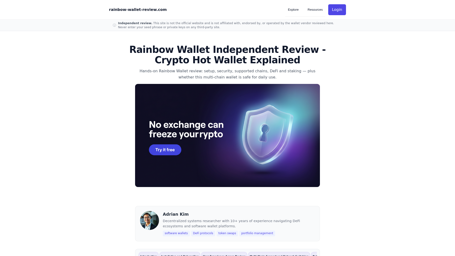 Screenshot of rainbow-wallet-review.com