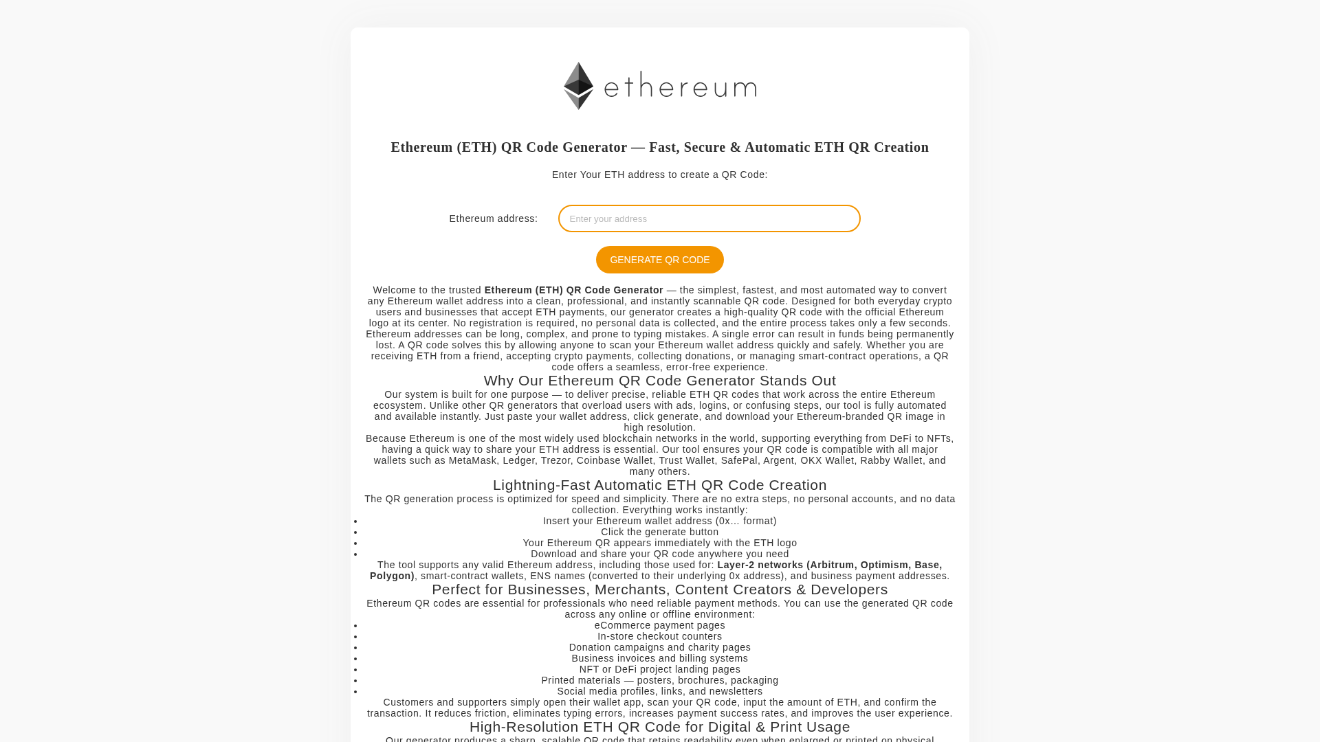 Screenshot of ethqrcode.com