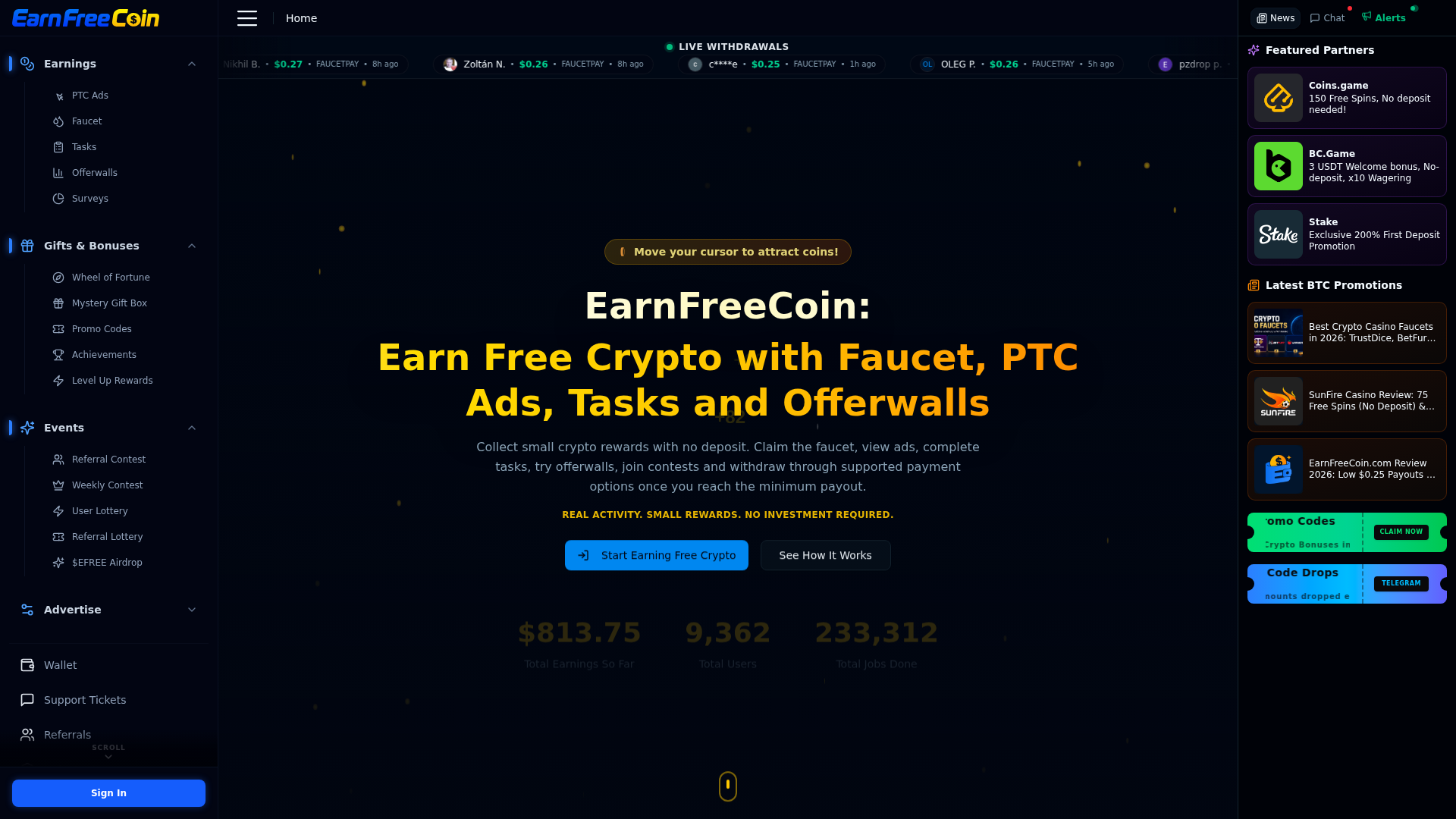 Screenshot of earnfreecoin.com