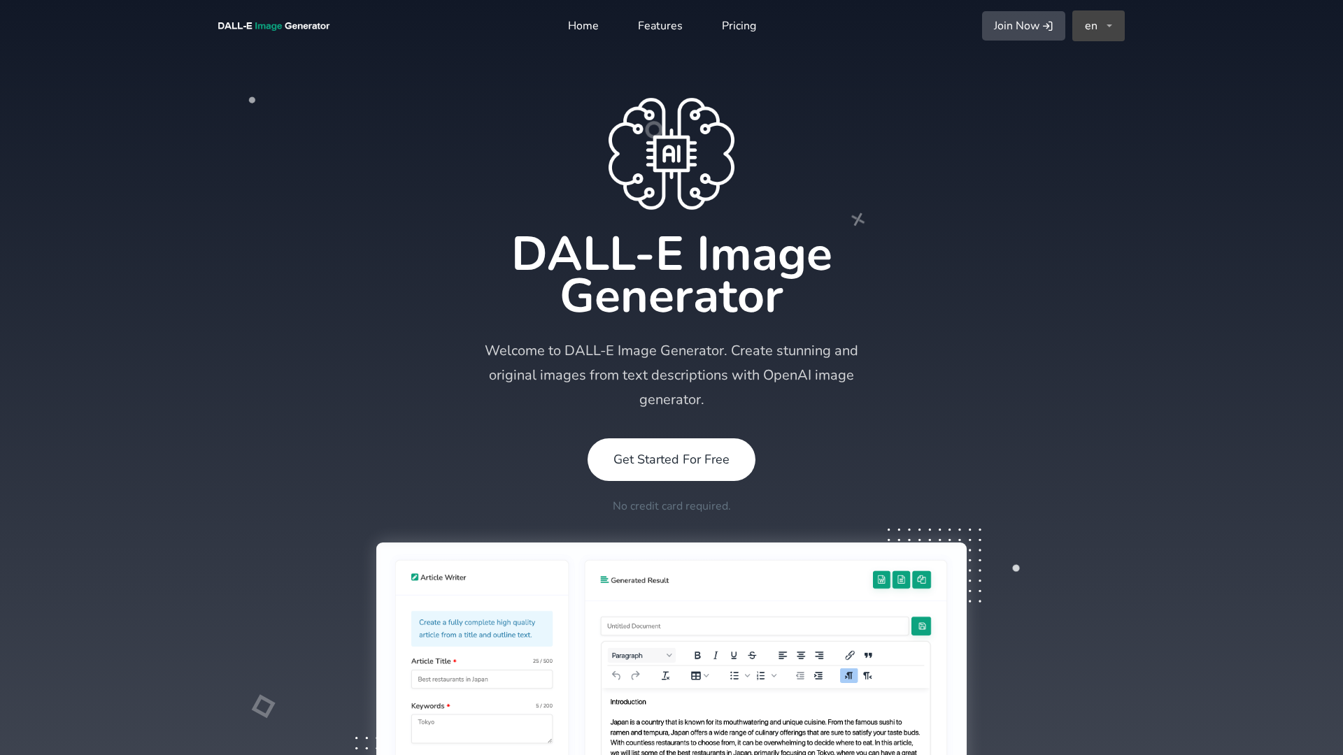 Screenshot of dalleimagegenerator.com