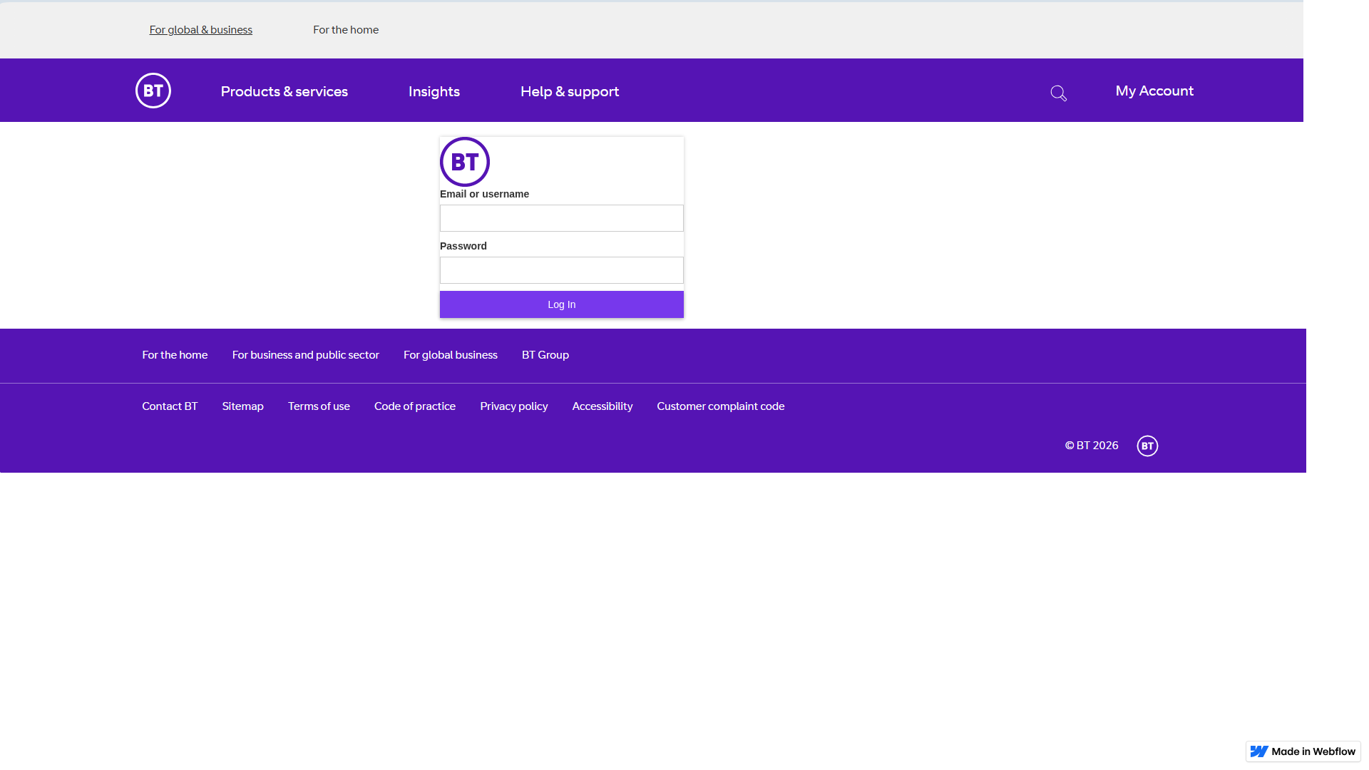 Screenshot of broadcastauthbtbusinessintel-loginapp.webflow.io
