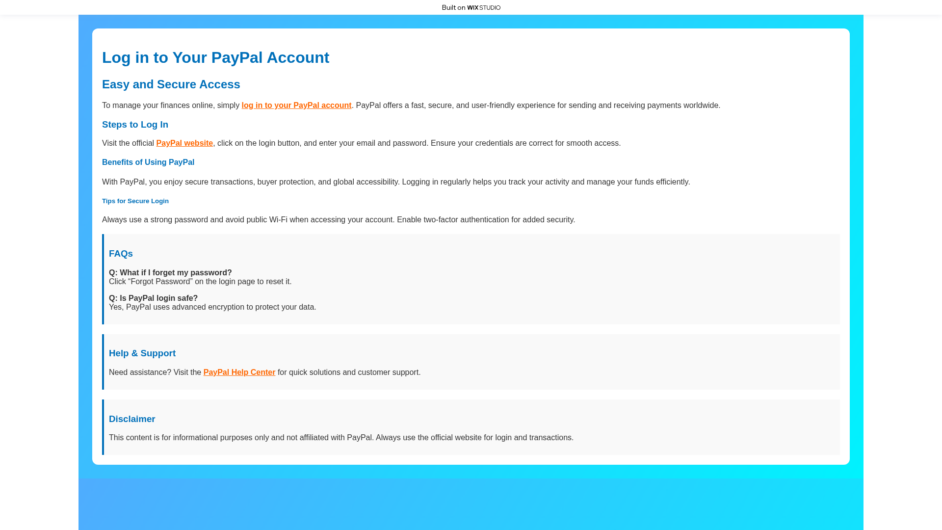 Screenshot of paypallogi.wixstudio.com