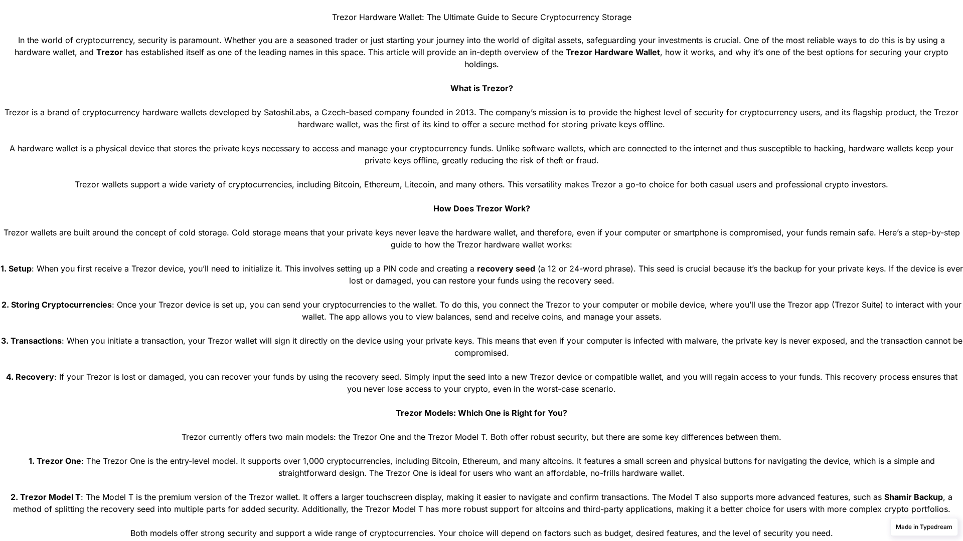 Screenshot of io-trezer-en-us.typedream.app