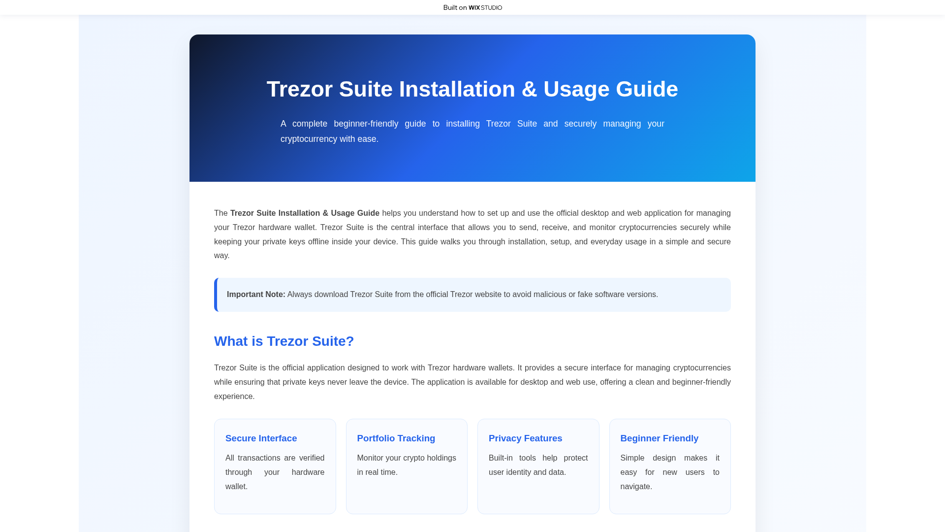 Screenshot of appsuite-trezxor.wixstudio.com