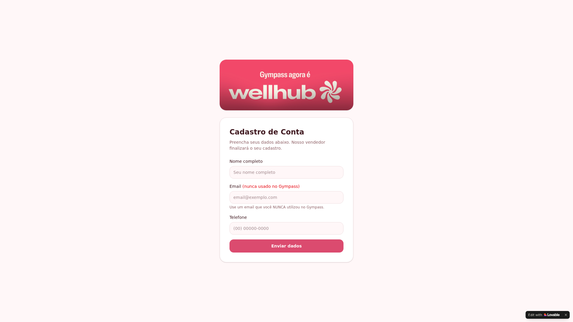 Screenshot of recadastrogympass.lovable.app
