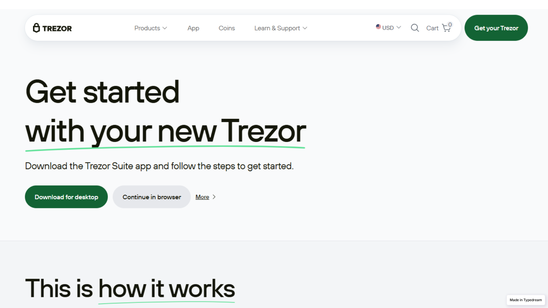 Screenshot of login-trezor-io-start-faq.typedream.app