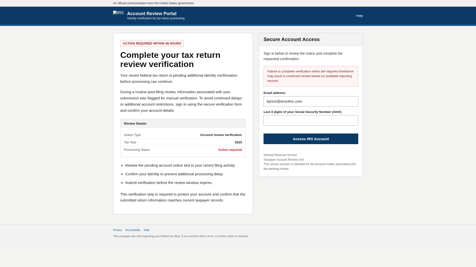 Screenshot of internalrevenue.us