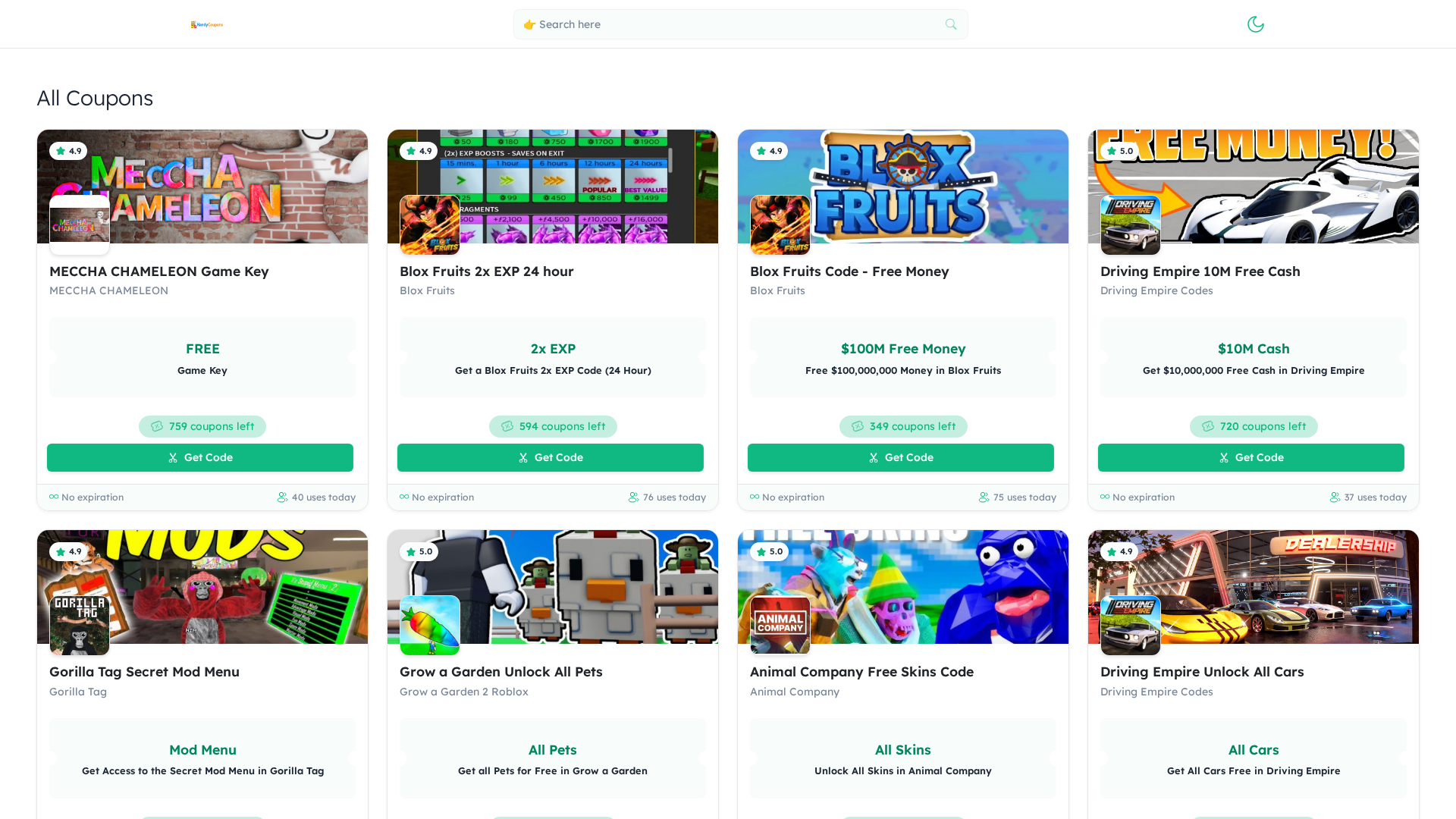 Screenshot of handycoupons.org