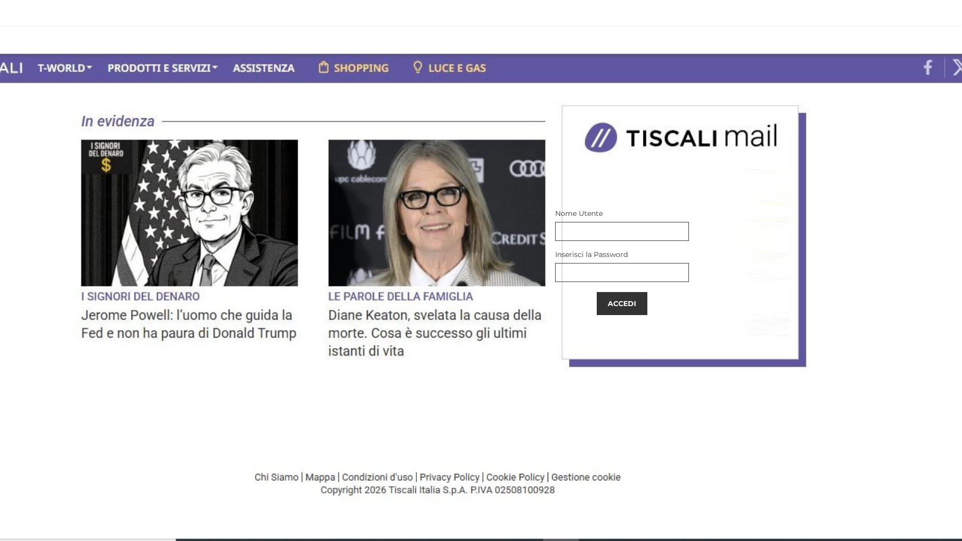 Screenshot of mailtiscaliitserviziodigestione.weebly.com