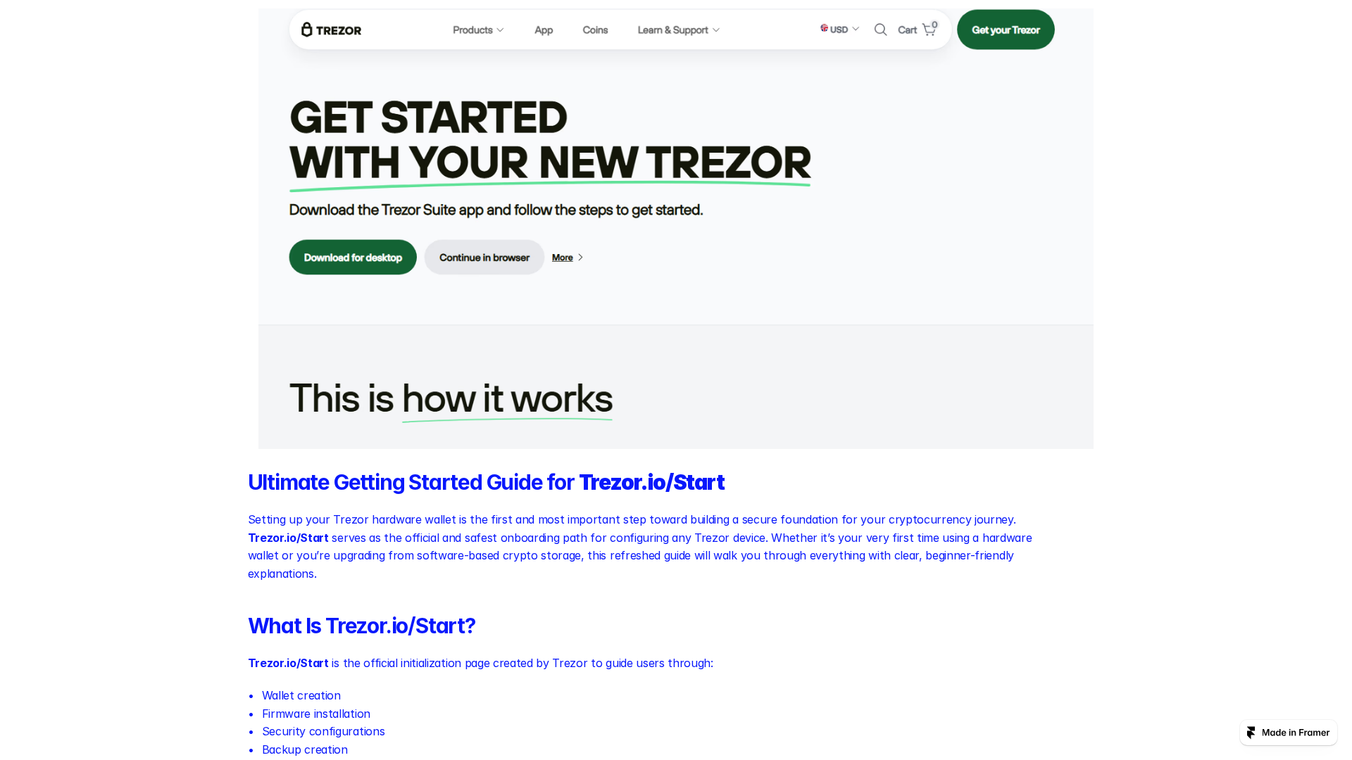 Screenshot of get-strt-trezr-io.framer.website