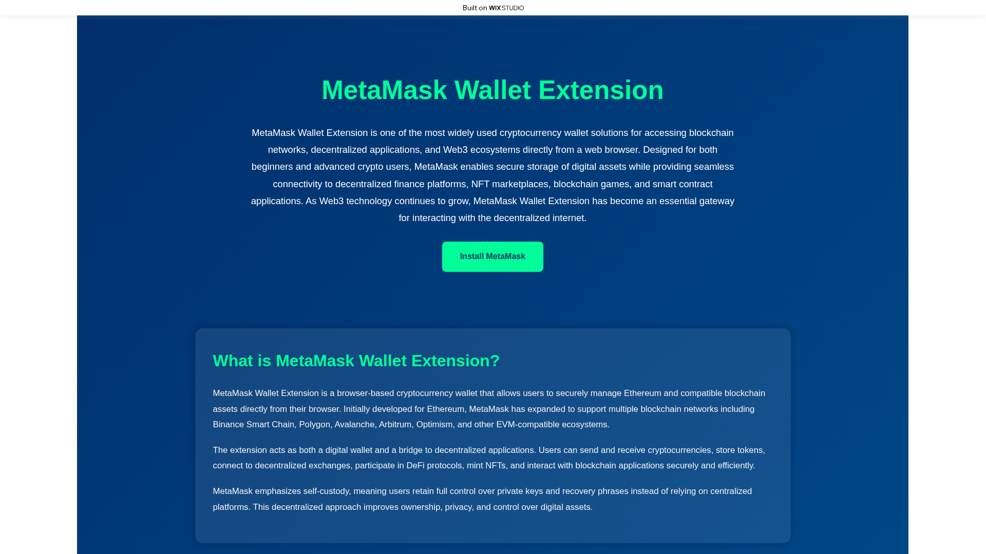 Screenshot of meta-chromextension.wixstudio.com