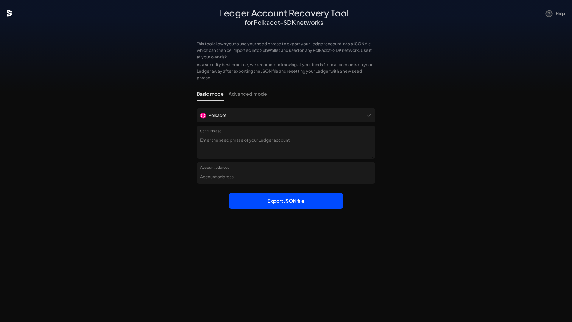 Screenshot of ledger-recovery.subwallet.app