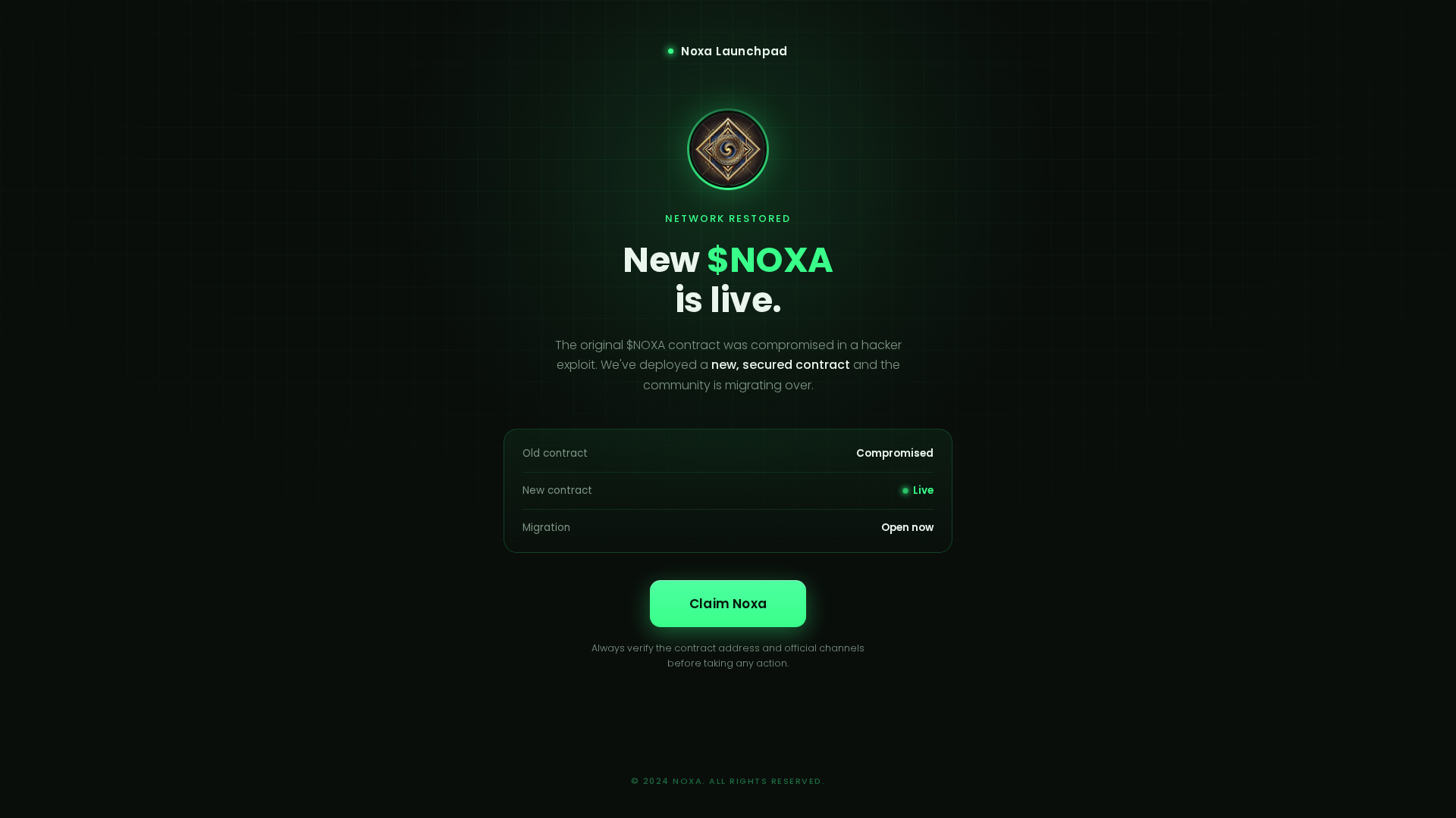Screenshot of noxachain.live