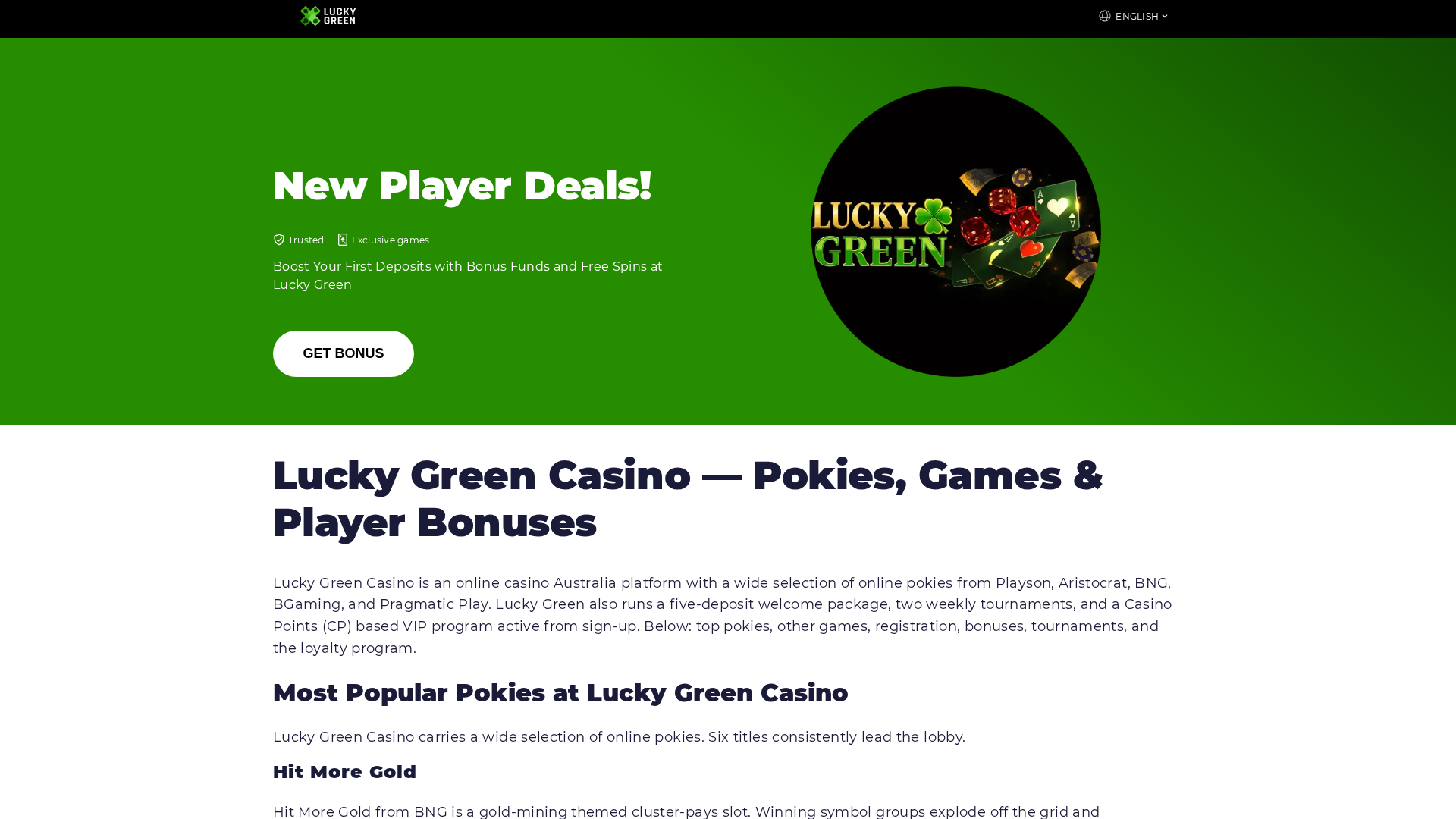 Screenshot of lucky-green-bonus.com
