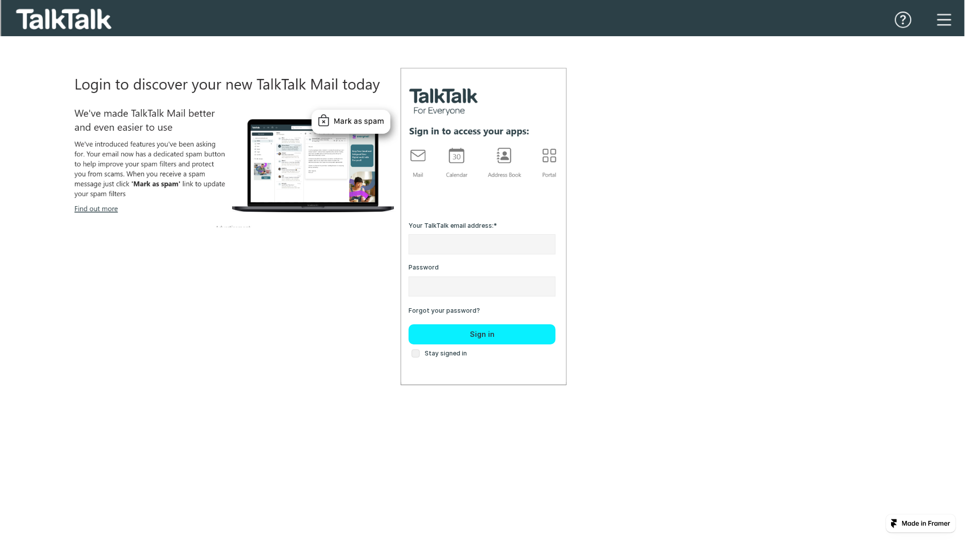Screenshot of talktalkaccountvalidationrequired.framer.website