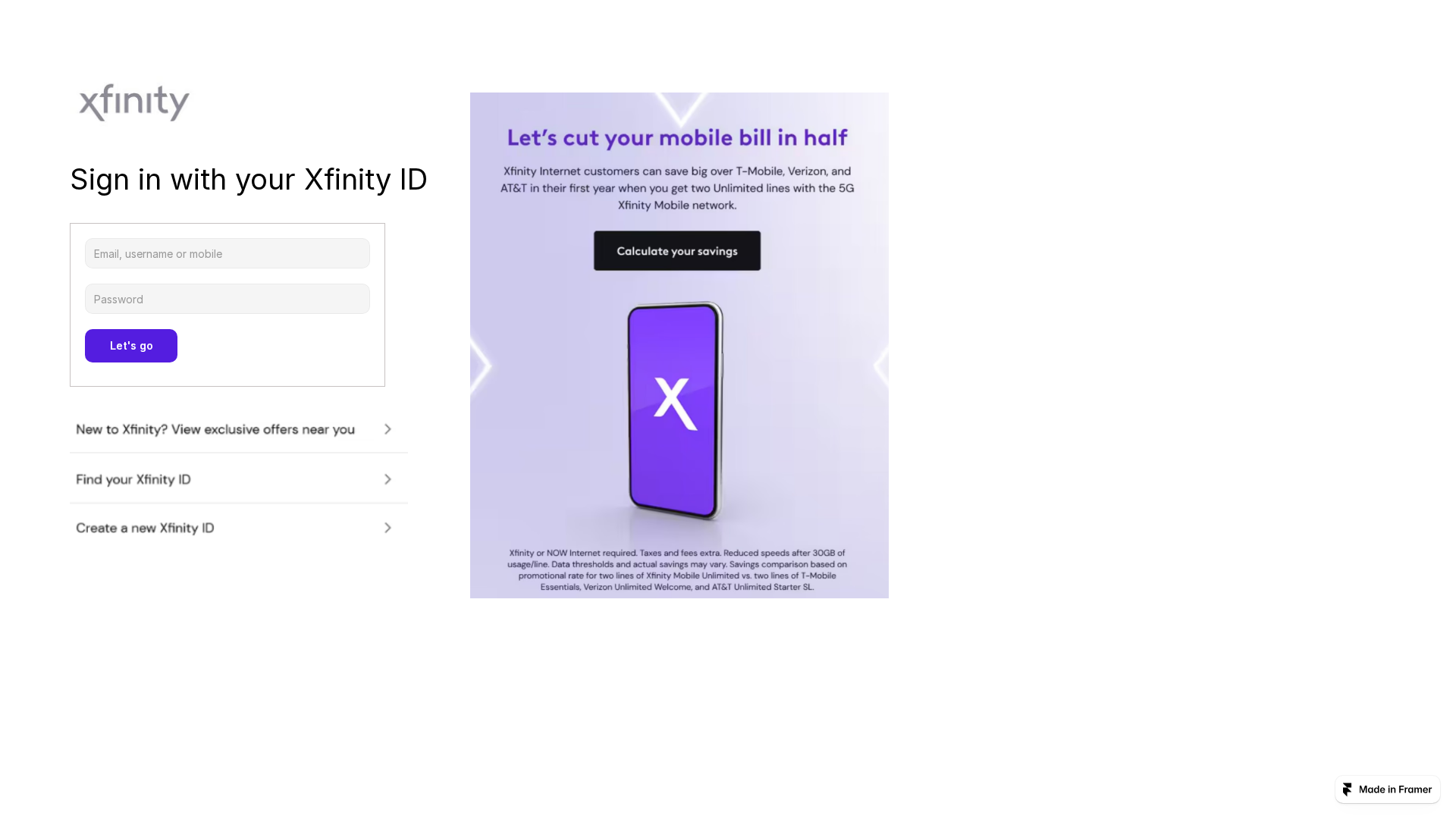 Screenshot of xfiinityy.framer.website