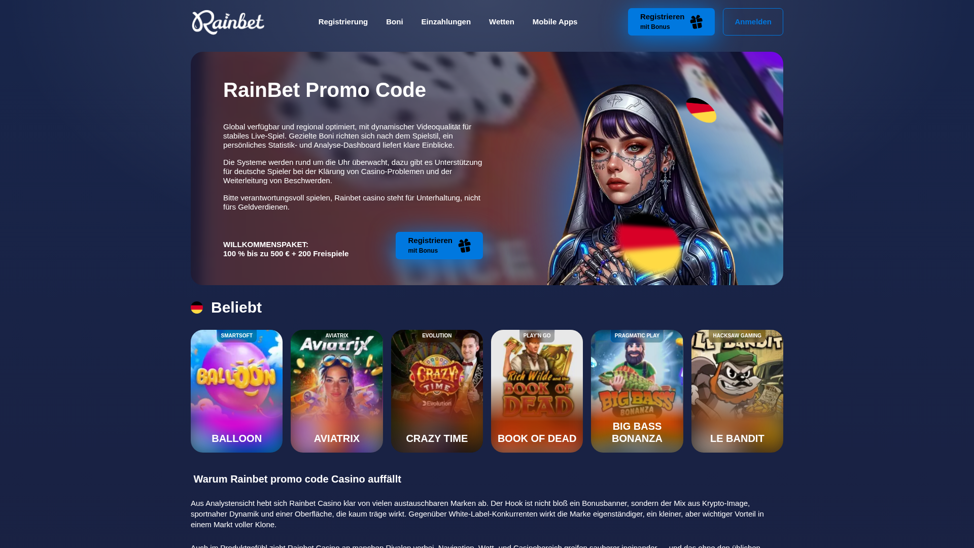 Screenshot of rainbetpromocode.de