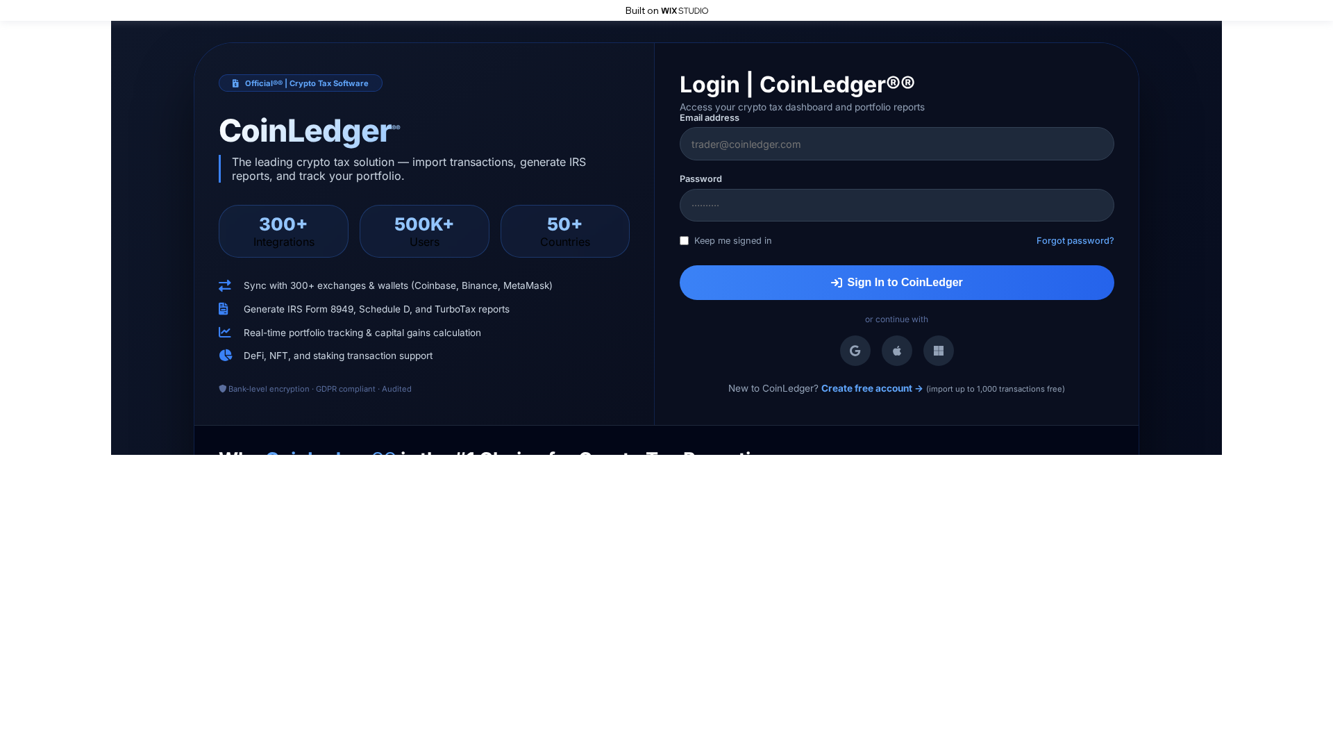 Screenshot of io-coinledgar-apps.wixstudio.com