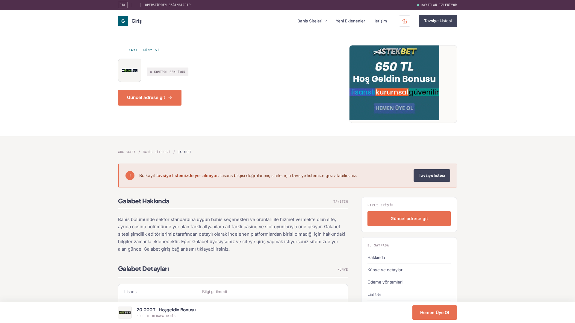 Screenshot of www.galabet.giris.casa