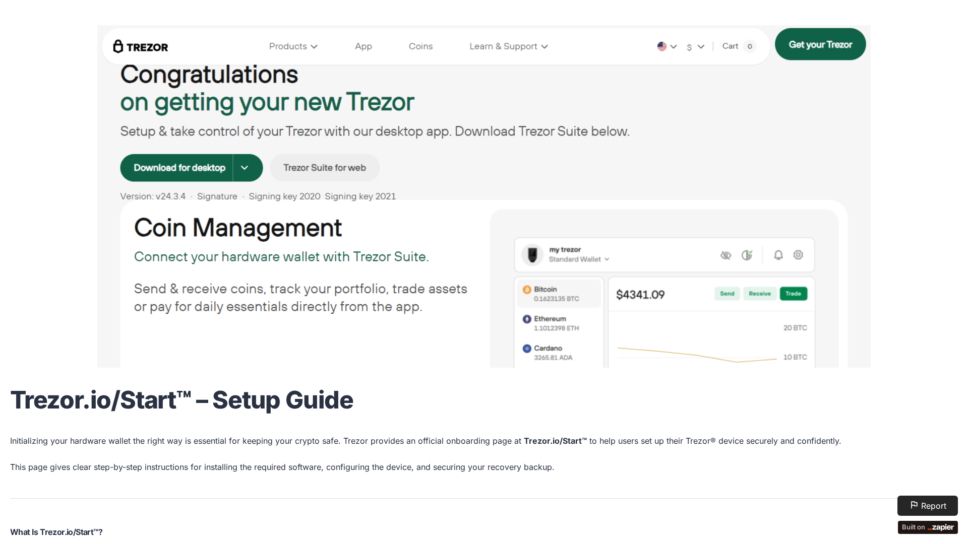 Screenshot of startus-trezor.zapier.app