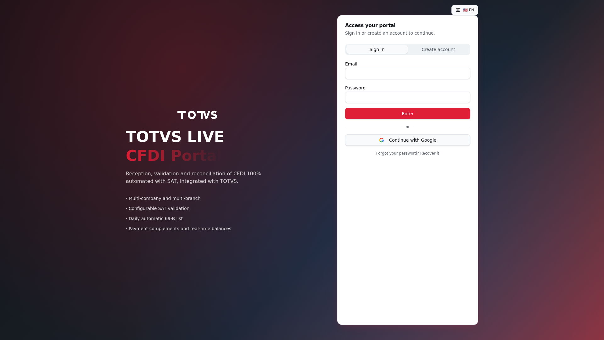 Screenshot of totvs.live