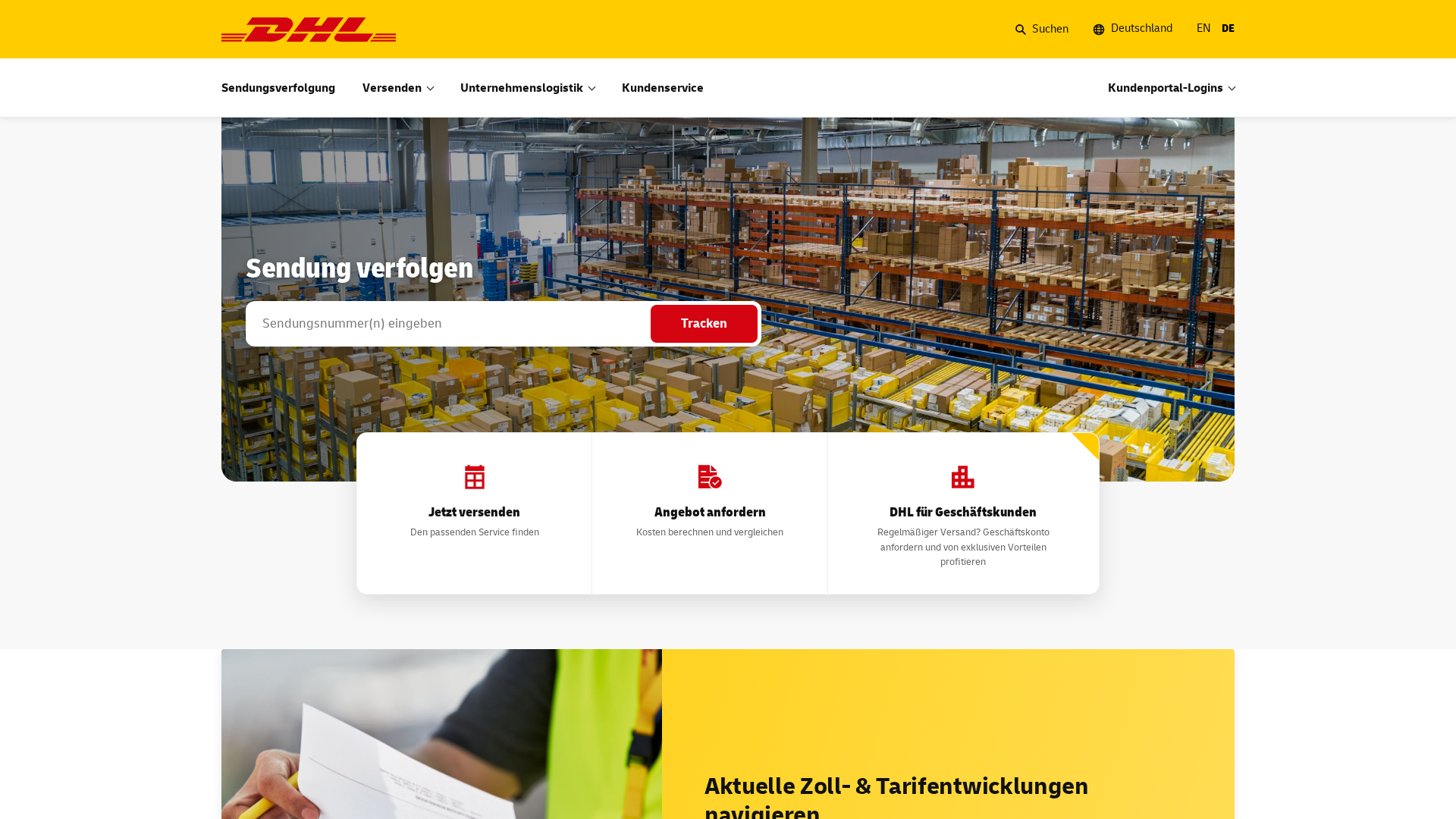 Screenshot of dhlorders.de