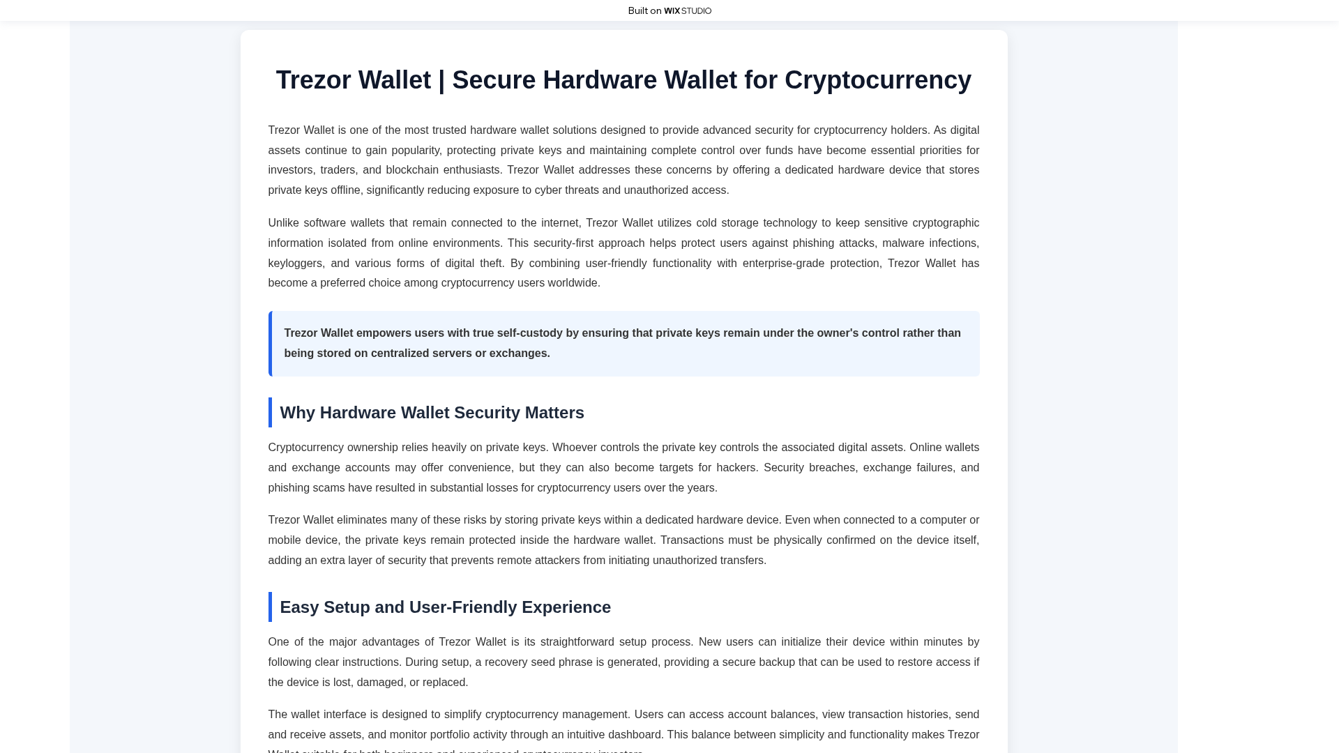 Screenshot of trezor-walet.wixstudio.com