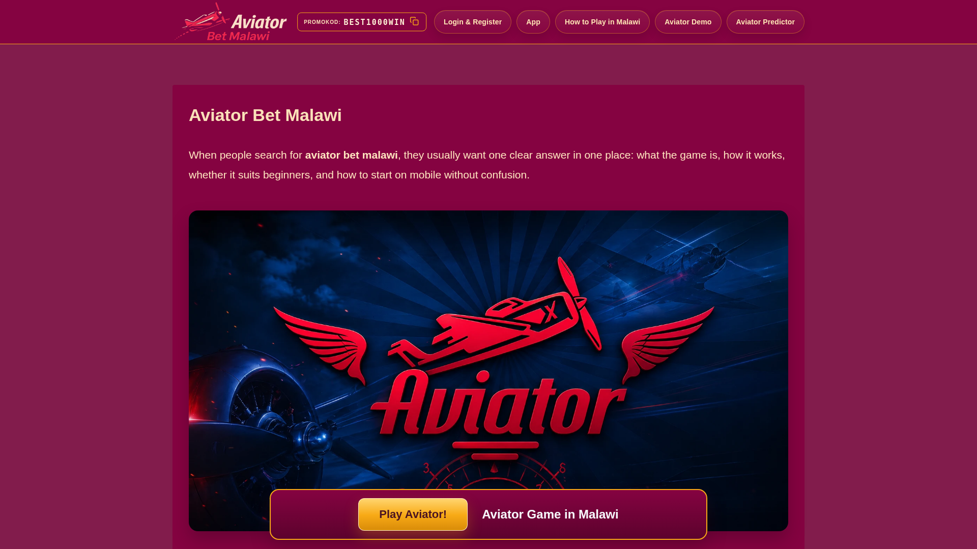Screenshot of malawiaviator.com