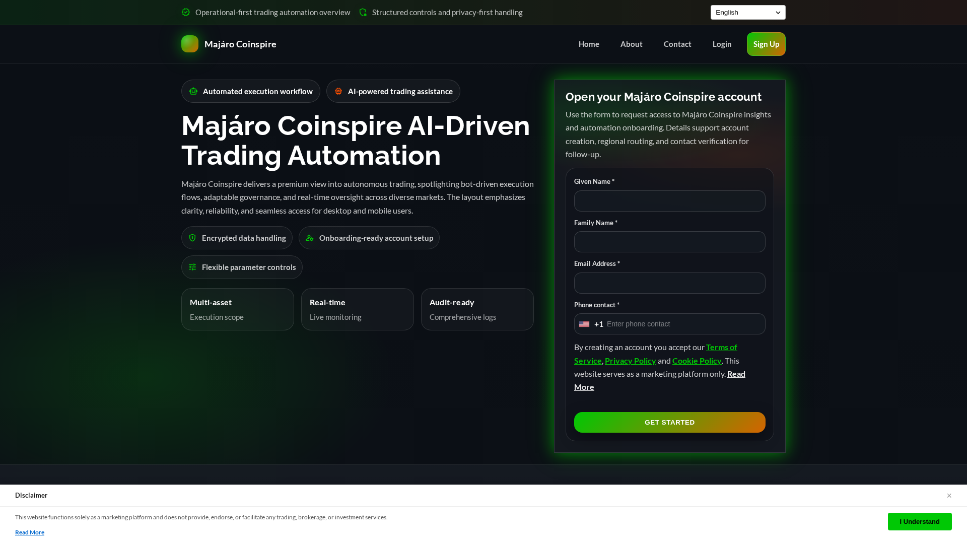 Screenshot of majaro-coinspire-software.com