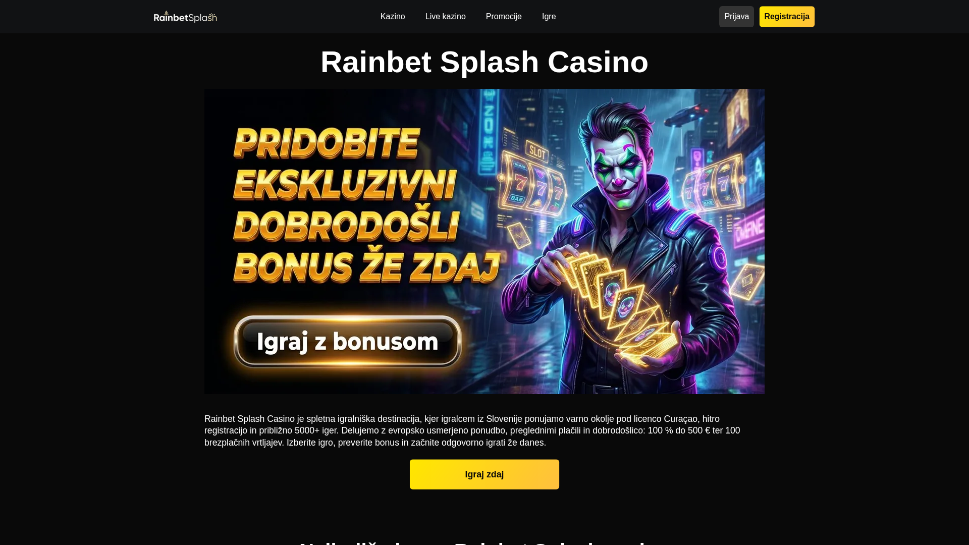 Screenshot of rainbetsplash.si