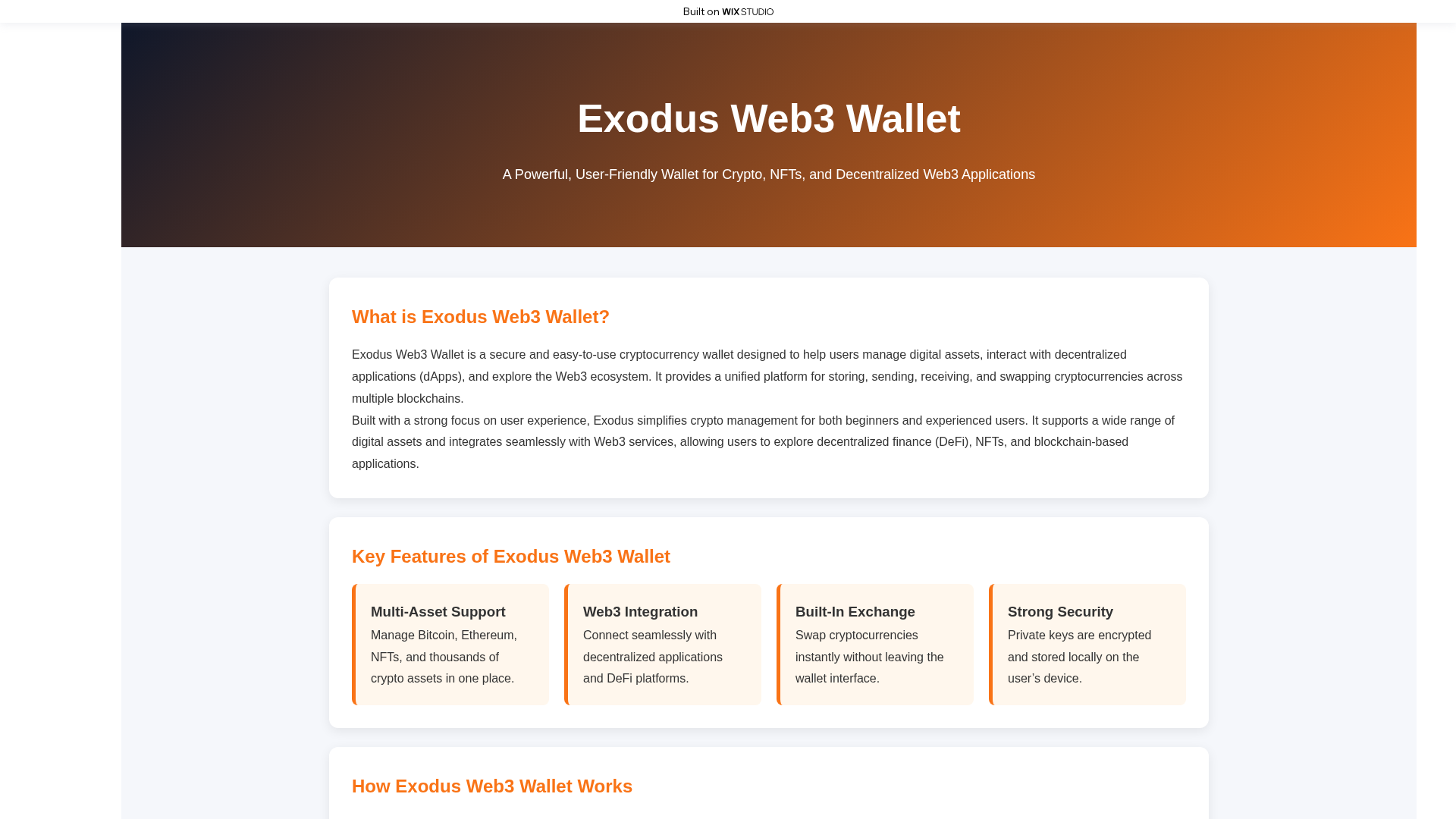 Screenshot of web3wallet-exodus.wixstudio.com