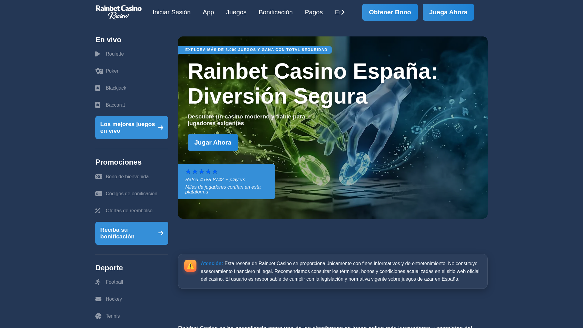 Screenshot of rainbetcasinoonline.es