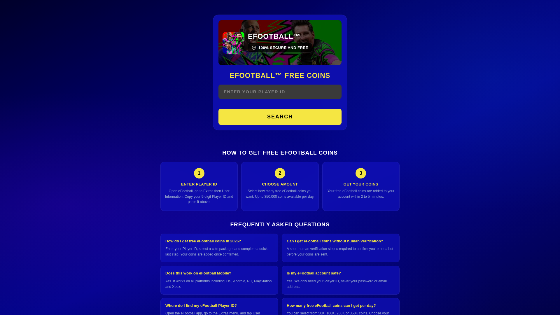 Screenshot of efootballfreecoins.com