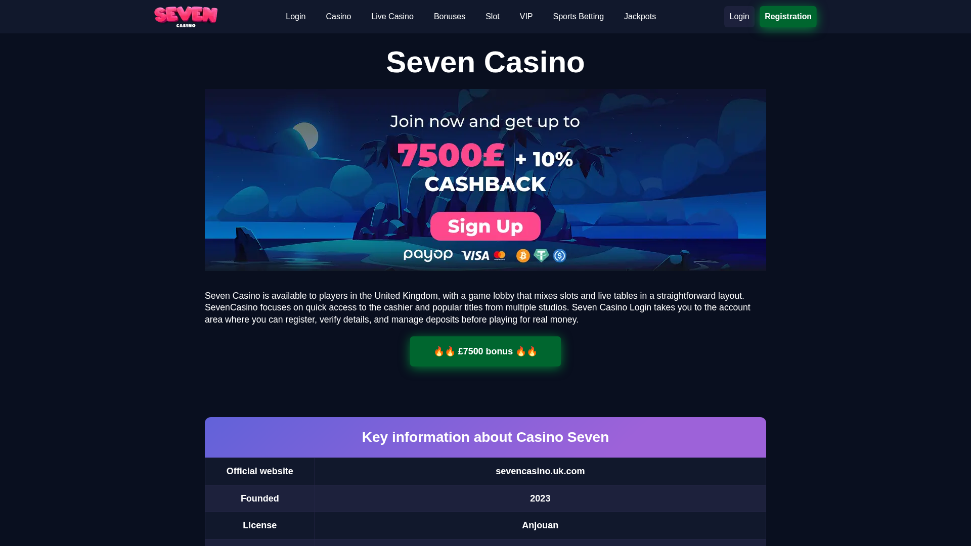 Screenshot of sevencasino.ltd