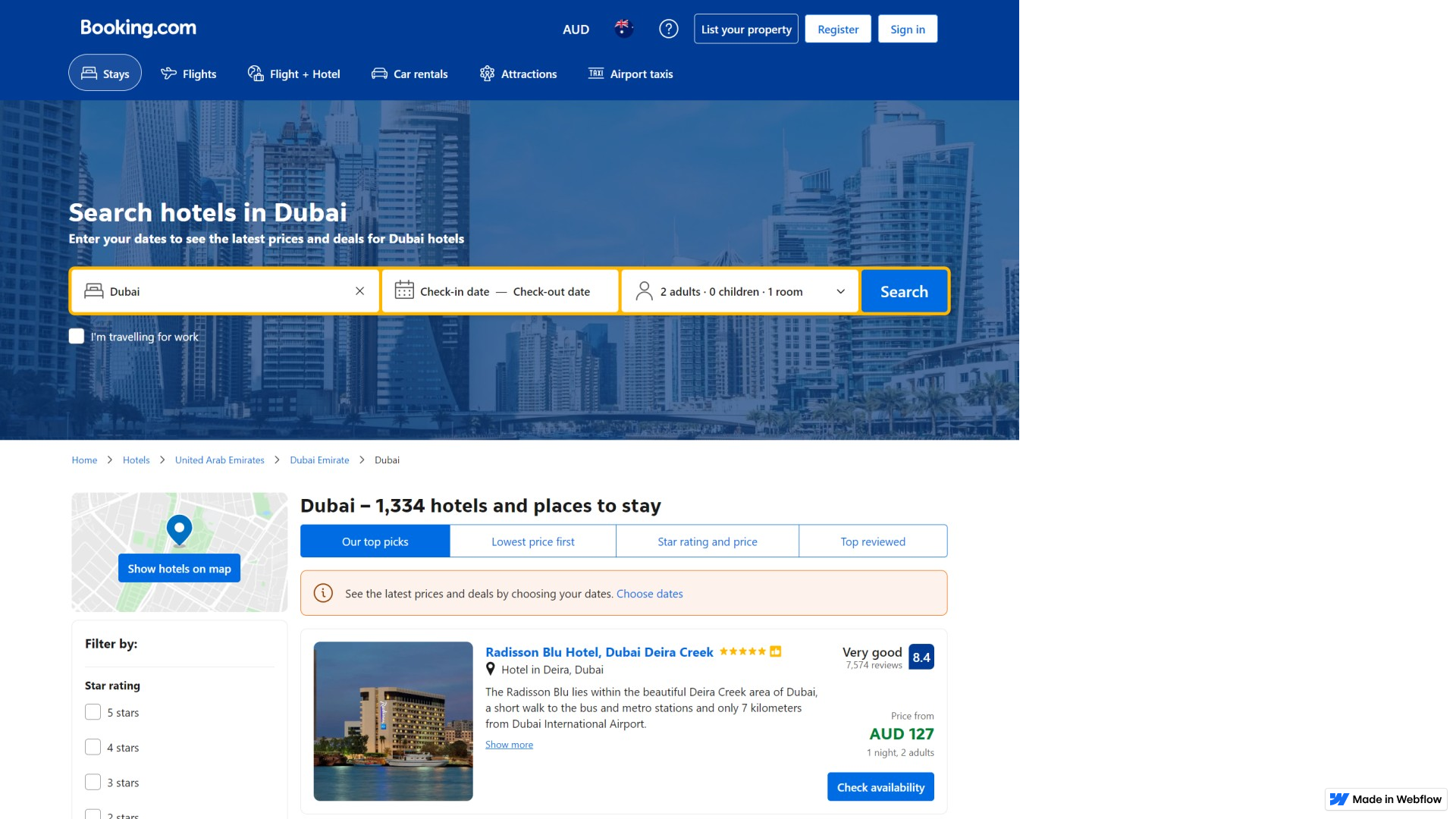 Screenshot of com--dubai-booking.webflow.io