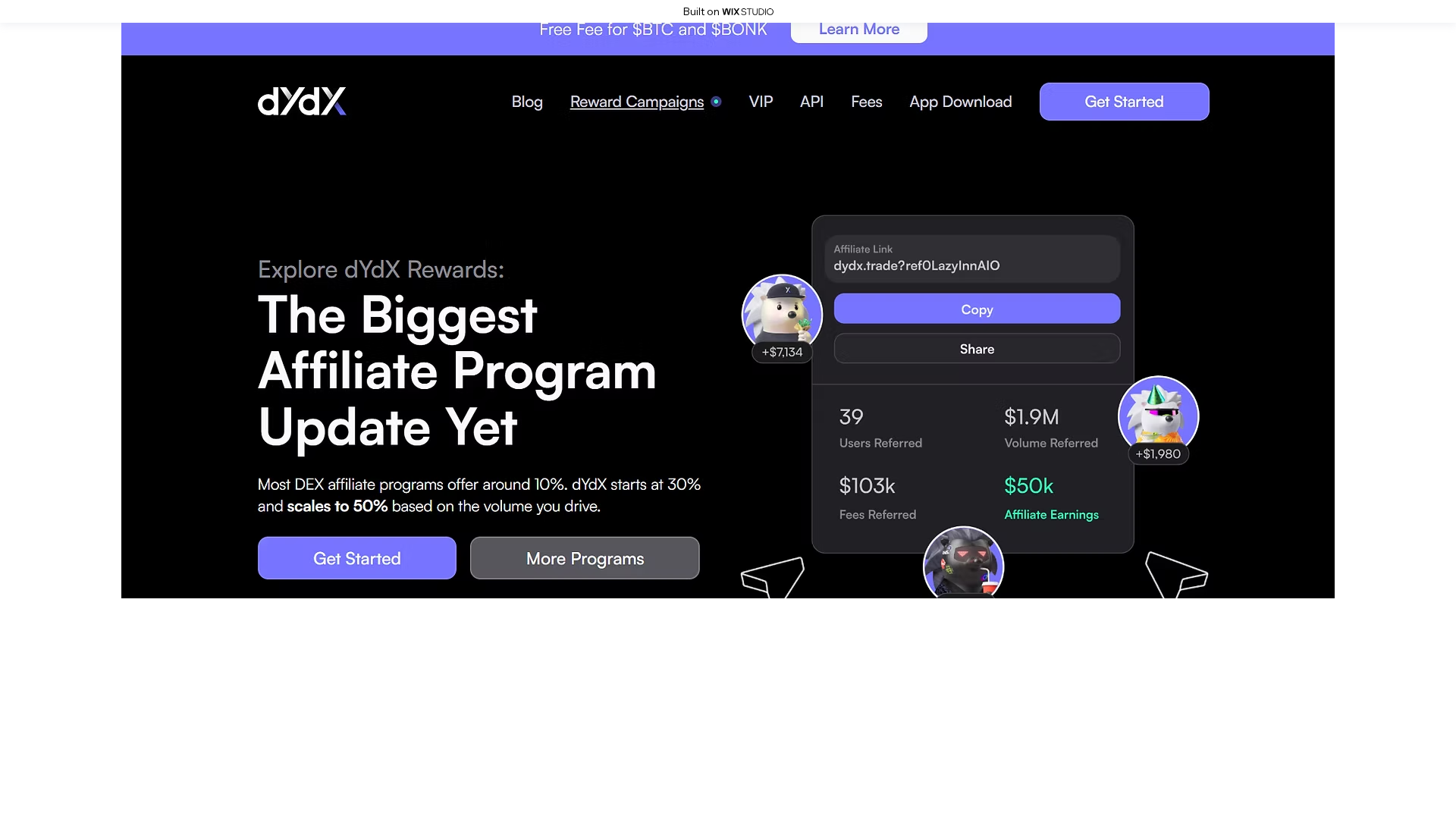 Screenshot of dydx-io-us.wixstudio.com