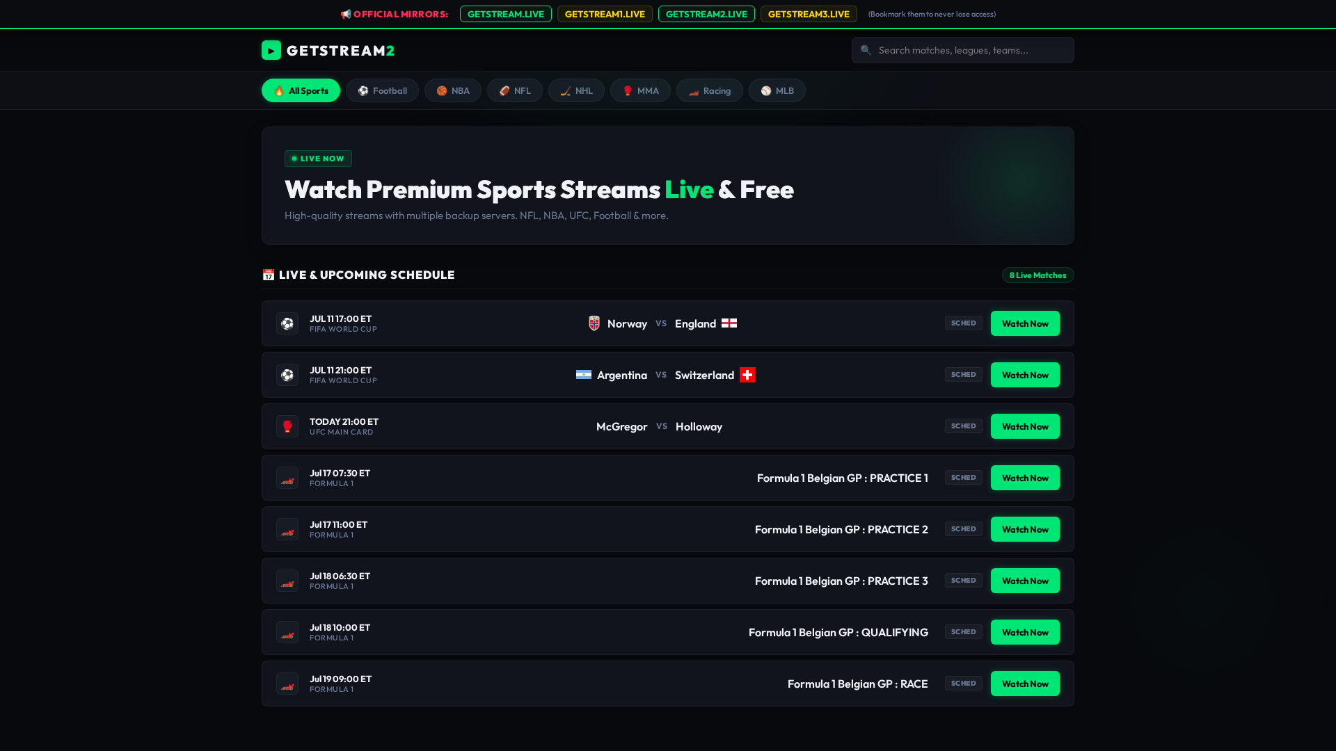 Screenshot of getstream2.live