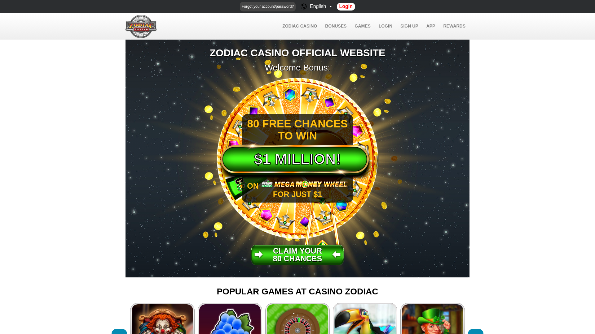 Screenshot of zodiaccasino1.ca