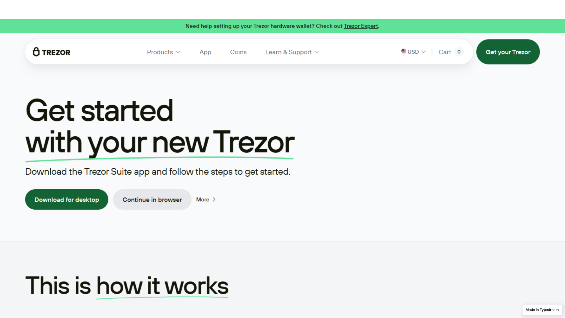 Screenshot of public-faq-start-helps_-trezr.typedream.app