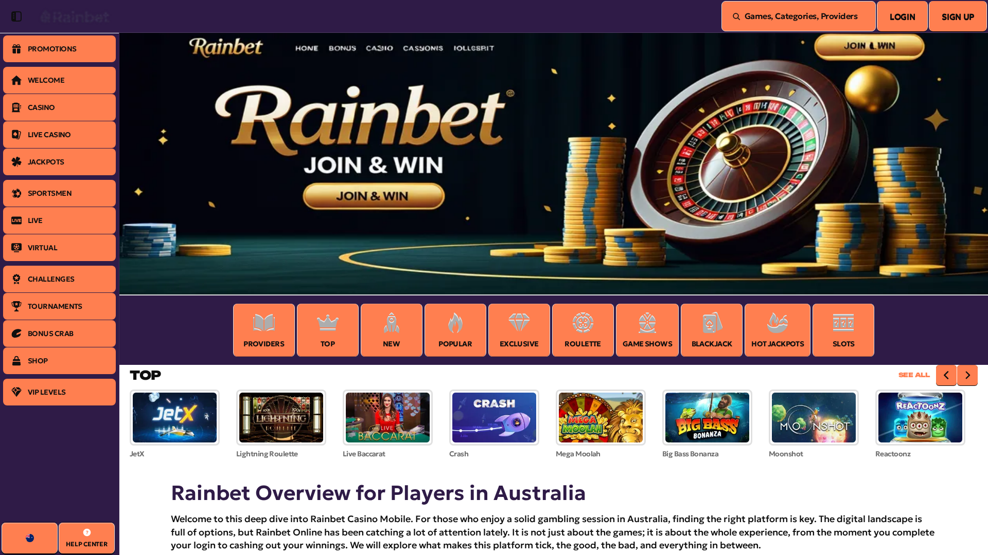 Screenshot of rainbet-casino-online-au.com