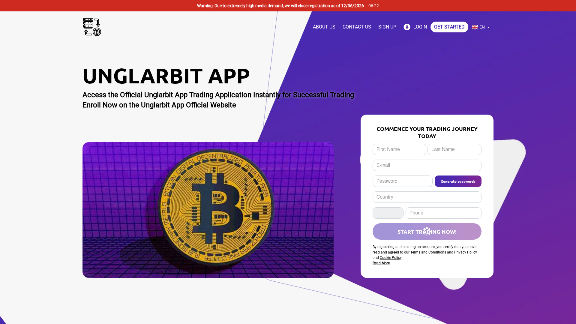 Screenshot of unglarbit-app-com.financecryptoworld.com