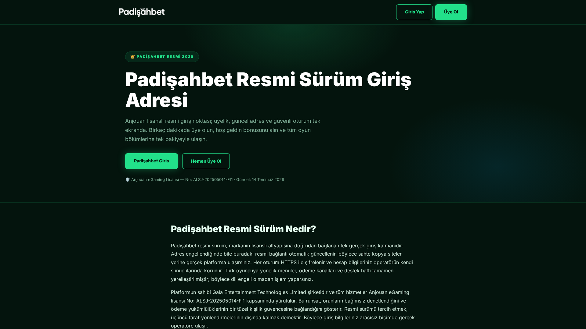 Screenshot of padisahbet.padisahbetresmisurum.com