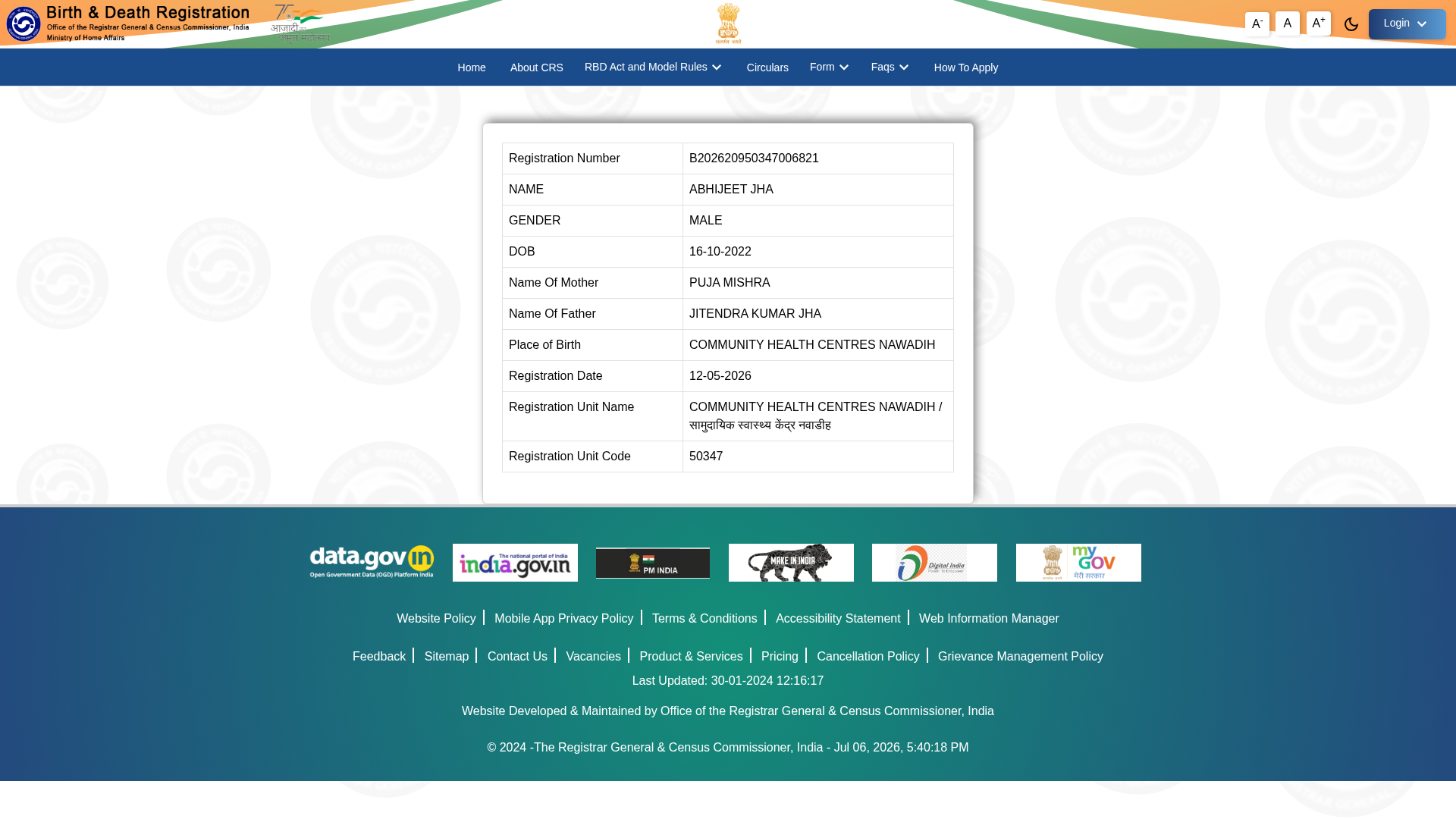 Screenshot of dc.crsorgi.gov.in.verifycertificates.site