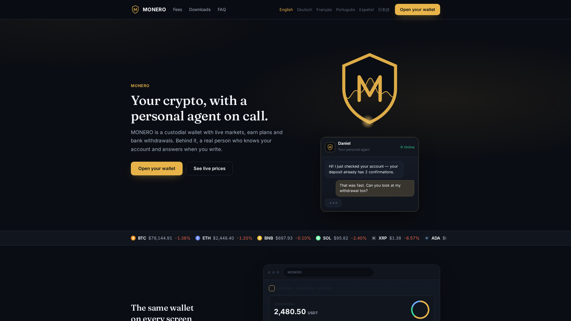 Screenshot of monerocore.com