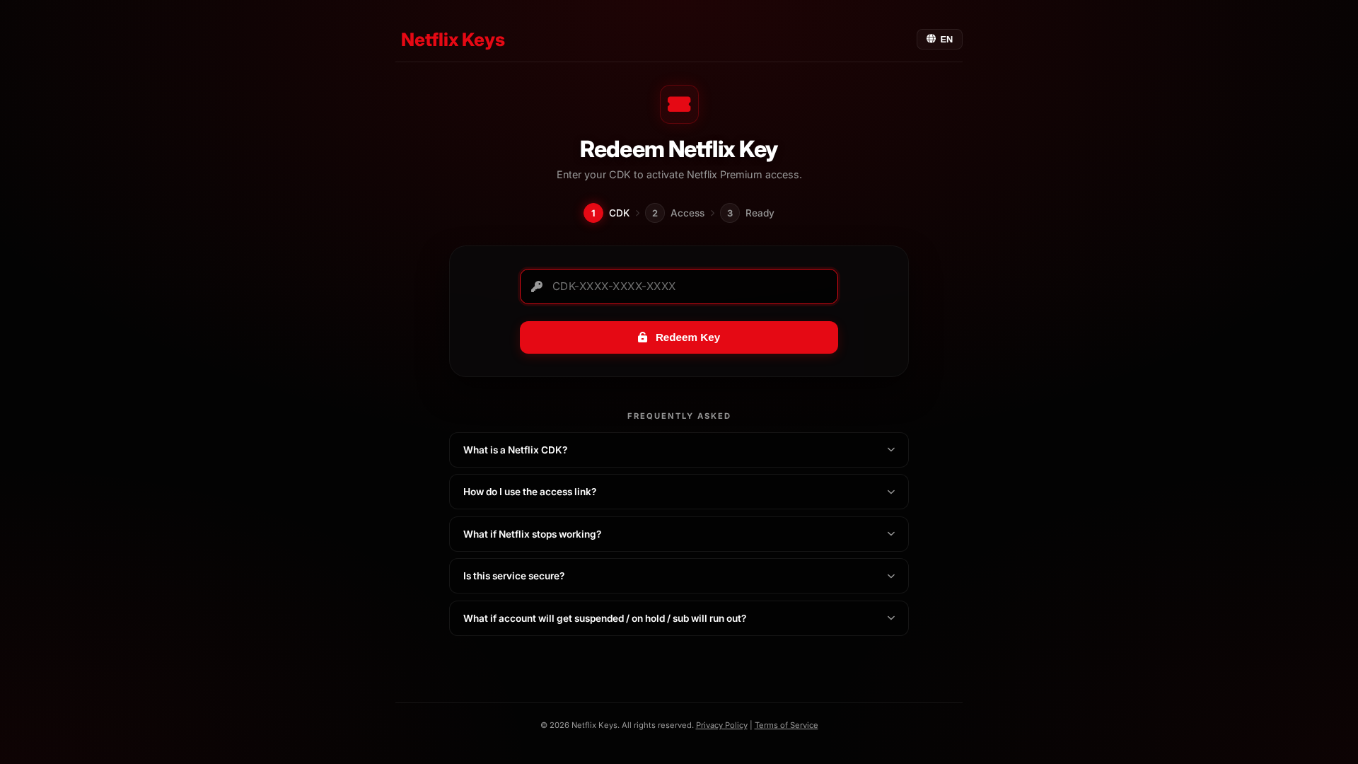 Screenshot of netflixkeys.com