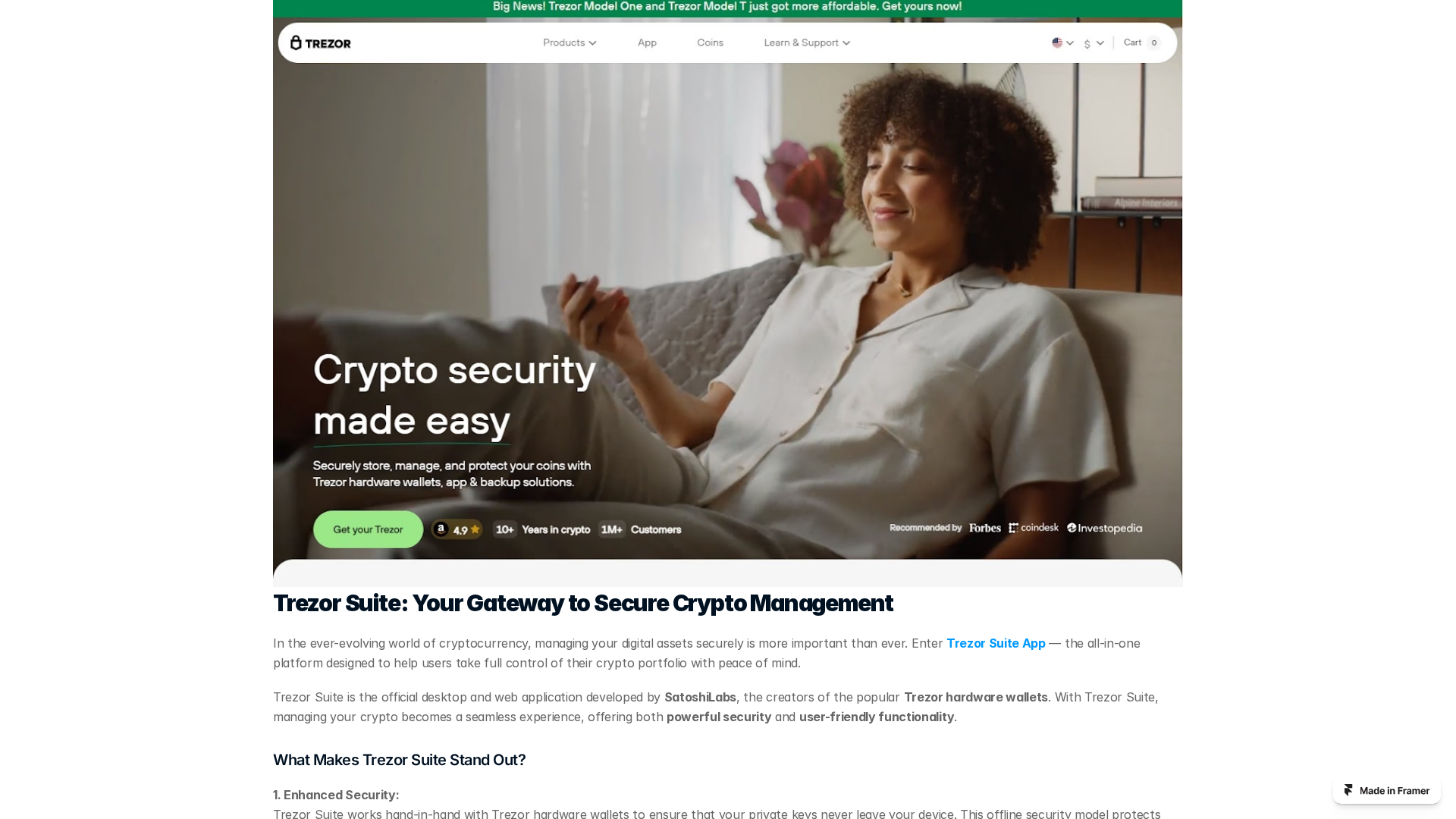 Screenshot of trezorsuite.framer.website